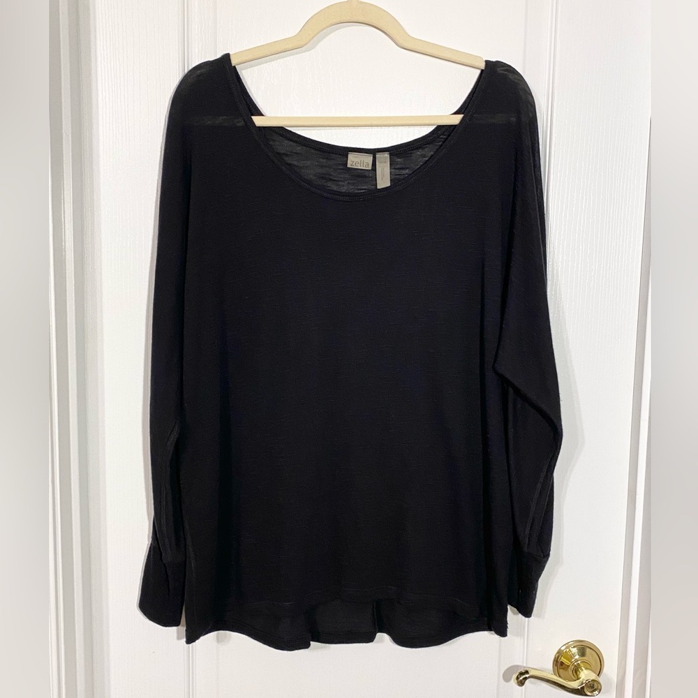 Zella Slub Knit Semi Sheer Oversized Long Dolman Sleeve Top Black Size XS